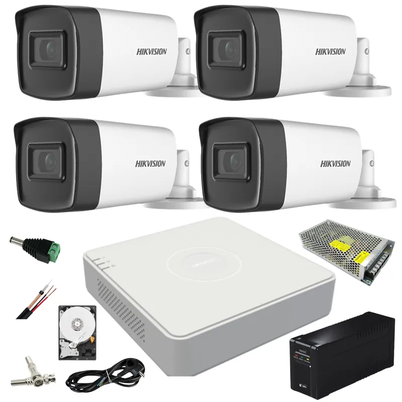 Sistem supraveghere video cu UPS 4 camere exterior 5MP cu IR 40M full accesorii cu HARD 1TB live internet Cel mai bun preț