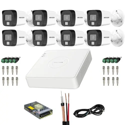 Cumpără online Sistem supraveghere Hikvision, 8 camere 5MP IR 30m Lumina Alba 20m Microfon, DVR 8 canale 5MP, Accesorii