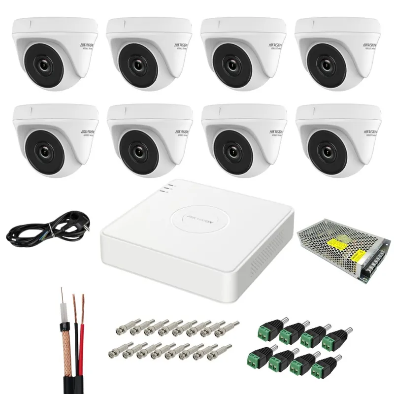 Sistem de supraveghere Hikvision Hiwatch cu functii inteligente, 8 camere, 5MP, Infrarosu 20m, DVR, Accesorii montaj incluse, Vizualizare imagini pe mobil Expediere rapidă