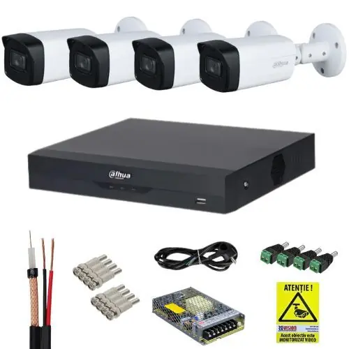 Reducere extra Sistem supraveghere 4K Dahua, 4 camere de exterior 4k 8MP, IR 80m, XVR 4 canale, Accesorii incluse, Autocolant Rovision