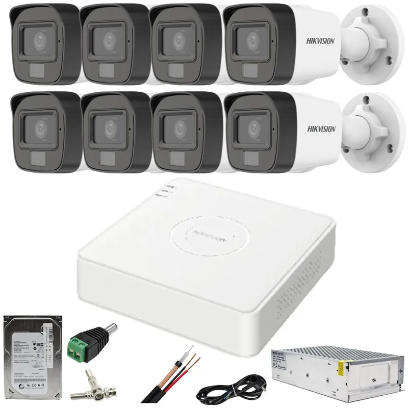 Cumpărături sigure Sistem supraveghere Hikvision 8 camere 2MP Dual Light IR 30m WL 20m DVR 4MP cu accesorii incluse HDD 1TB