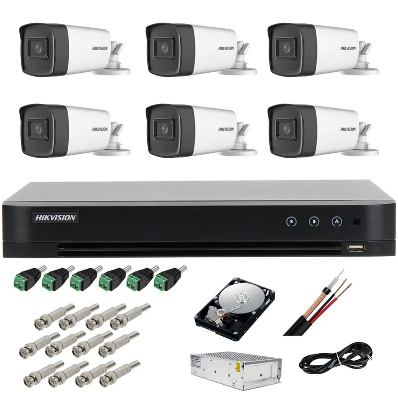 Sistem complet supraveghere 5 MP Hiwatch by Hikvision Turbo HD cu 6 camere Bullet IR 40 m, sursa alimentare, HDD 1TB, full accesorii Cumpără acum