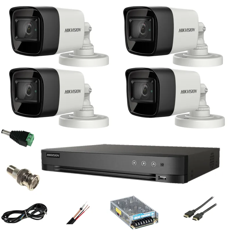 Sistem supraveghere video ultra profesional Hikvision 4 camere Ultra HD8MP 4K, DVR 4 canale, full accesorii, live internet Retur gratuit