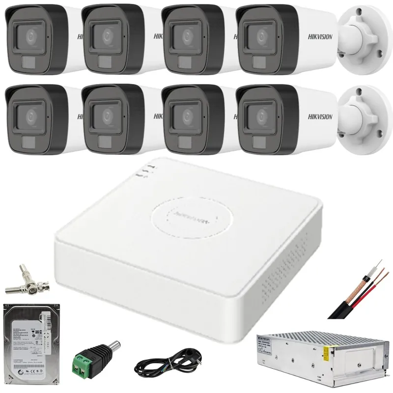 Popular Sistem supraveghere Hikvision 8 camere 5MP Dual Light IR 25m WL 20m DVR 4MP cu accesorii incluse HDD 1TB