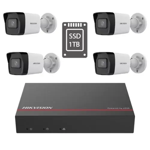 Chilipir Kit supraveghere video Hikvision 4 Camere IP PoE, 4MP, IR 30m, 2.8mm, NVR PoE, SSD 1TB