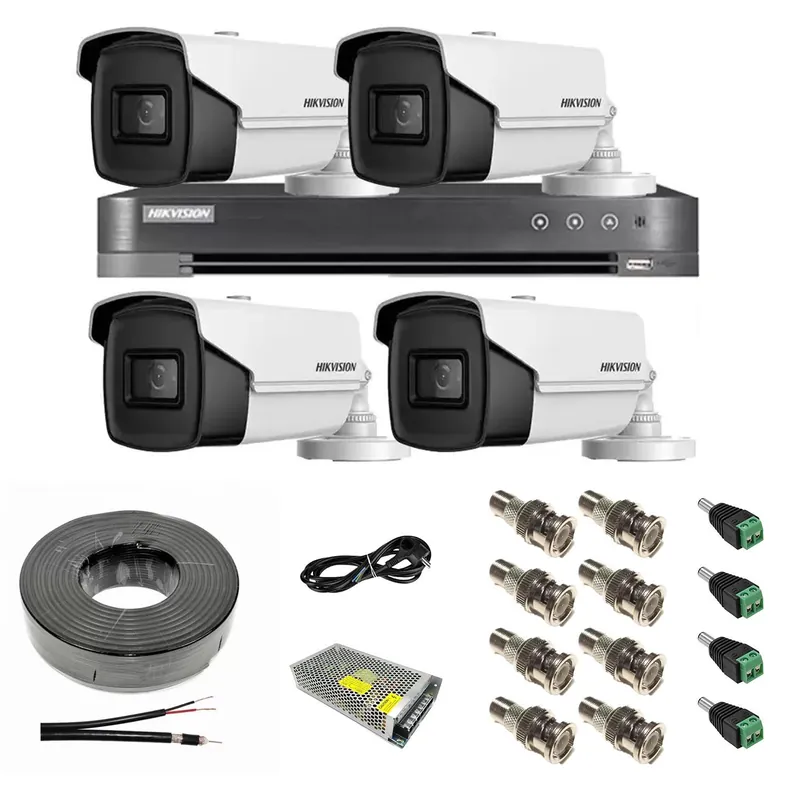 Sistem supraveghere video HIKVISION 4 camere 8MP 4 in 1, IR 60m, DVR 4 canale 4K 8MP, accesorii Reducere de preț
