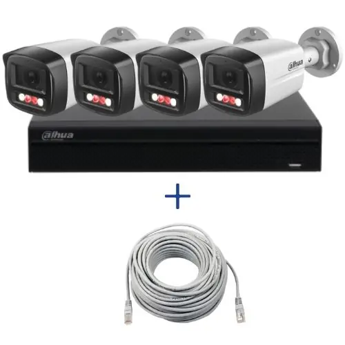 Kit supraveghere Dahua 4 camere 4MP Microfon PoE lentila 2.8mm IR 40m Lumina Alba 30m, NVR WizSense 4 canale PoE 8MP si cablu UTP CAT5 20m Vezi acum