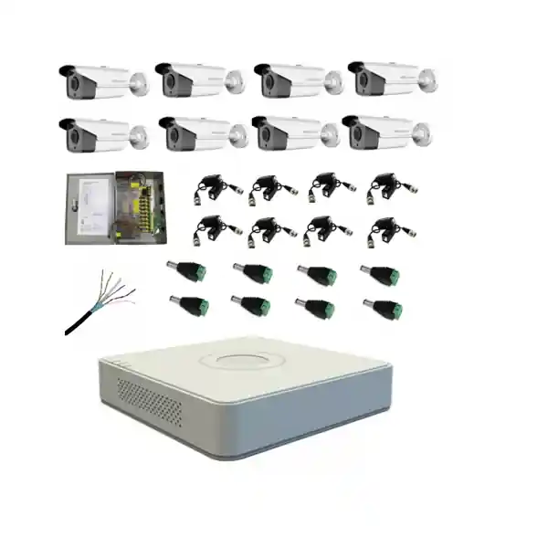 Kit sistem complet 8 camere supraveghere exterior HIKVISION FULL HD 80 m IR Discount