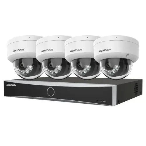Livrare expres Kit supraveghere video Hikvision 4 camere IP 4K IR 30m lumina alba 30m lentila 2.8mm microfon, NVR 4 canale PoE 12MP AcuSense