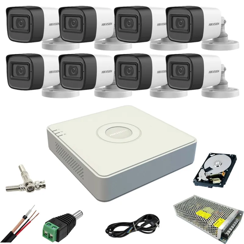 Discount Sistem supraveghere Hikvision 8 camere 5MP IR 40m microfon DVR 8 canale HDD 1TB si accesorii incluse