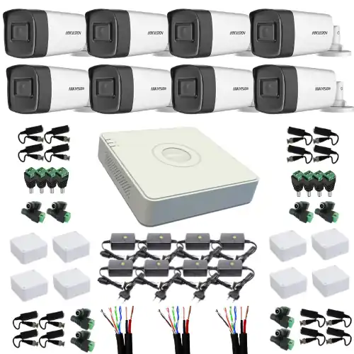 Discount Kit complet sistem supraveghere exterior profesional HIKVISION cu 8 camere 5MP TURBO HD, IR 40m