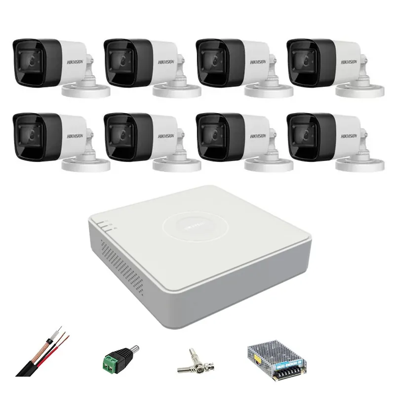Sistem de supraveghere Hikvision 8 camere exterior 8MP, 4 in 1, IR 30m, DVR 8 canale 4K 8MP, accesorii Promoție