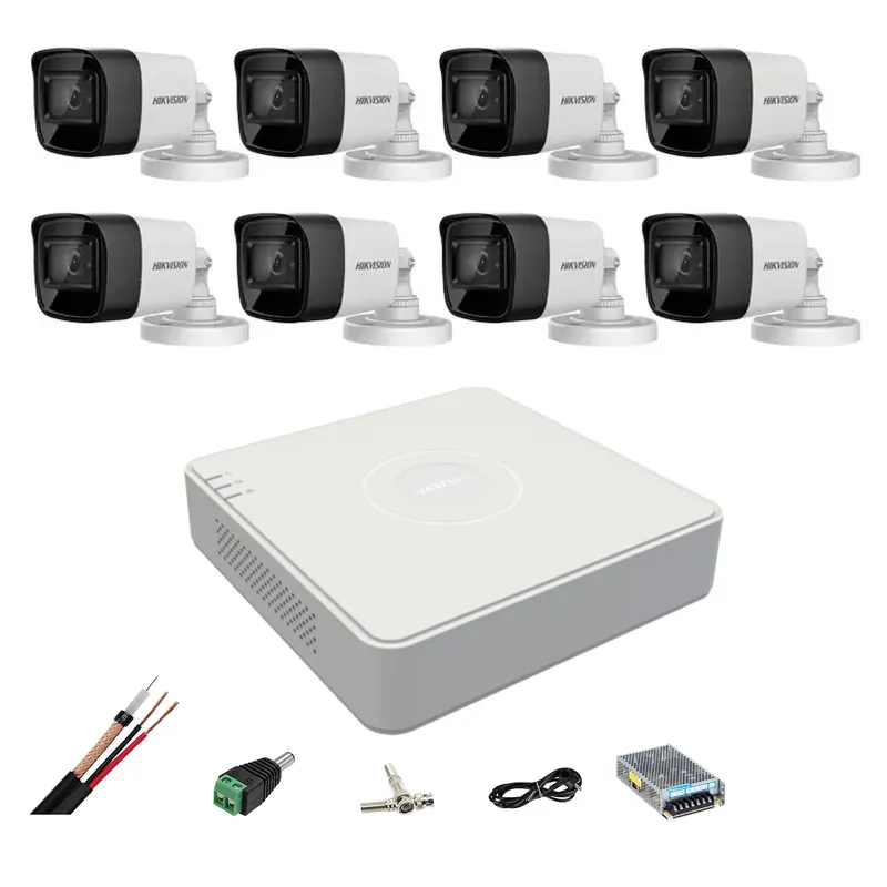 Sistem de supraveghere 8 camere Hikvision 4 in 1 8MP, 3.6mm, IR 80m, DVR 8 canale, accesorii de montaj Premium