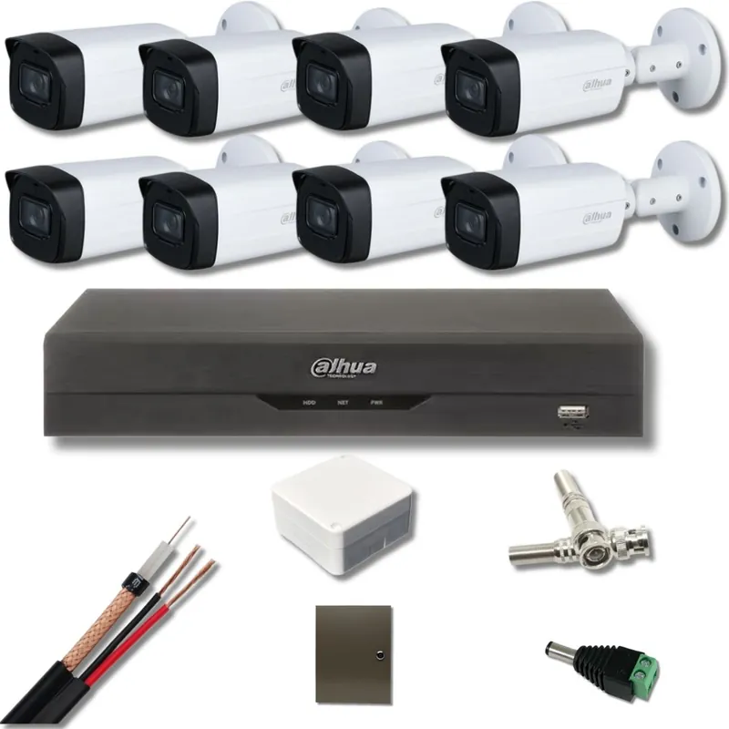 Lichidare de stoc Kit supraveghere Dahua 8 camere 5 Megapixeli Starlight IR 80M DVR 8 canale 8 Megapixeli, Accesorii incluse