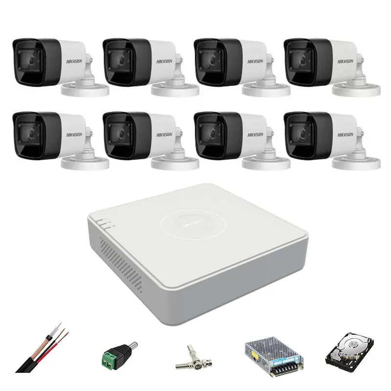 Sistem de supraveghere Hikvision 8 camere exterior 8MP, 4 in 1, IR 30m, DVR 8 canale 4K 8MP, accesorii, hard disk Popular
