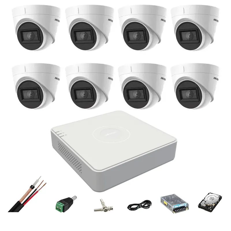Ultima șansă Sistem supraveghere video Hikvision 8 camere 4 in 1 8MP IR 60m, DVR 8 canale 4K, accesorii, Hard Disk