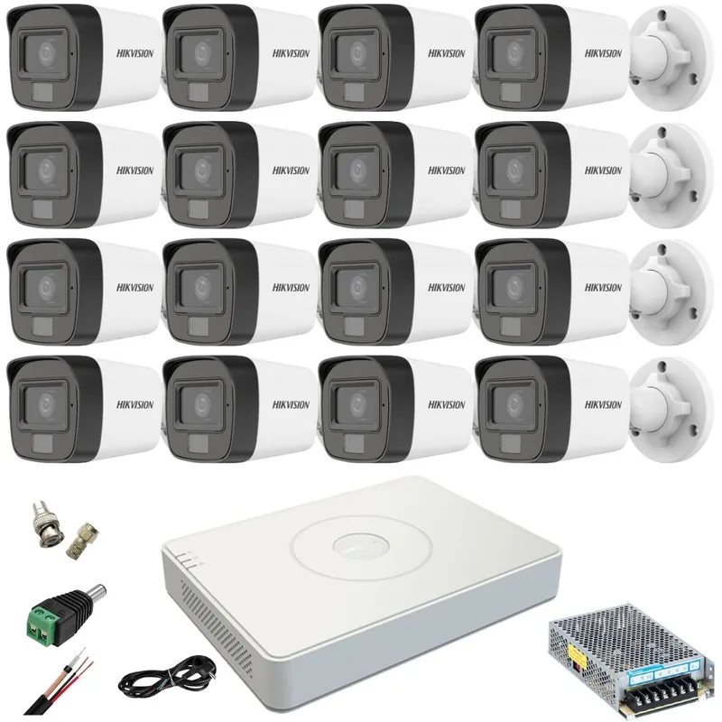 Ultima șansă Sistem supraveghere Hikvision 16 camere 5MP Dual Light IR 25m WL 20m DVR AcuSense 4MP cu accesorii incluse