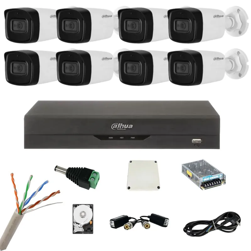 Reducere specială Sistem de supraveghere cu 8 camere Dahua de 8 Megapixeli, IR 80m, Microfon, DVR Dahua de 8 canale 8MP, Hard, Accesorii