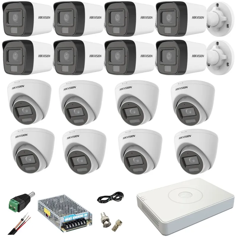 Cumpără acum Sistem supraveghere mixt 16 camere Hikvision 5MP Dual Light DVR AcuSense 4MP cu accesorii incluse