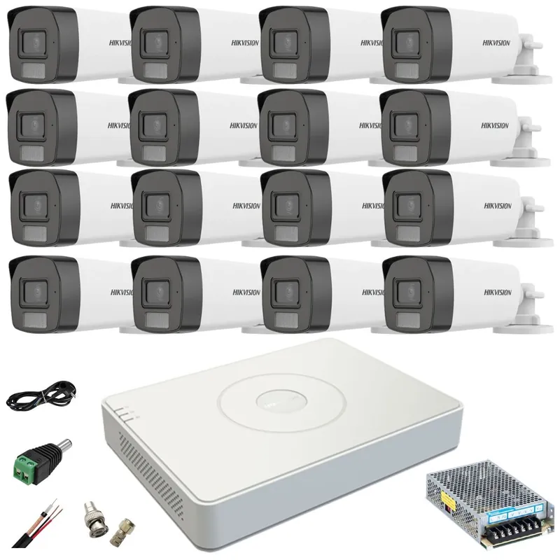 Sistem supraveghere 16 camere Hikvision 5MP Dual Light WL 40m IR 40m DVR 4MP cu accesorii incluse Reduceri