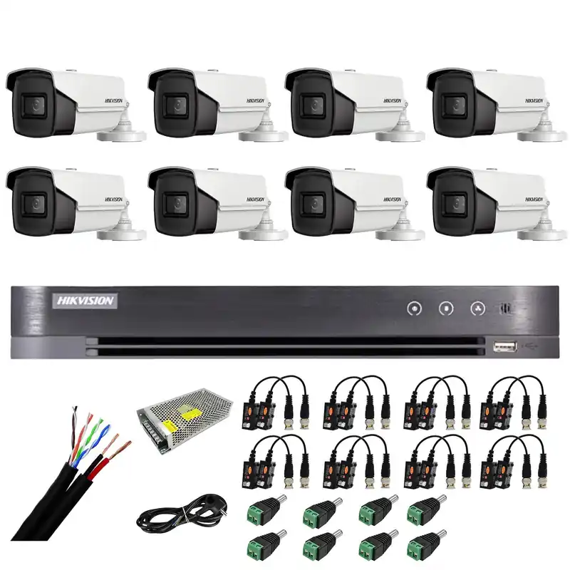 Bestseller Sistem supraveghere Hikvision 8 camere exterior 4 in 1 8MP, 3.6mm, IR 80m, DVR 8 canale 4K 8MP, accesorii