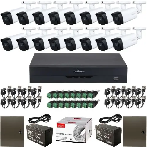 Kit 16 camere ultraprofesional Dahua Starlight 5MP IR 80m, DVR 16 canale 5MP WizSense si accesorii montaj Livrare expres