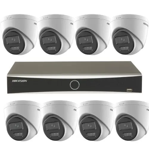 Sistem supraveghere IP 4K Hikvision 8 camere 8MP IR 30m lumina alba 30m microfon Smart Hybrid Light, NVR 8 canale PoE 12MP AcuSense Ultima șansă
