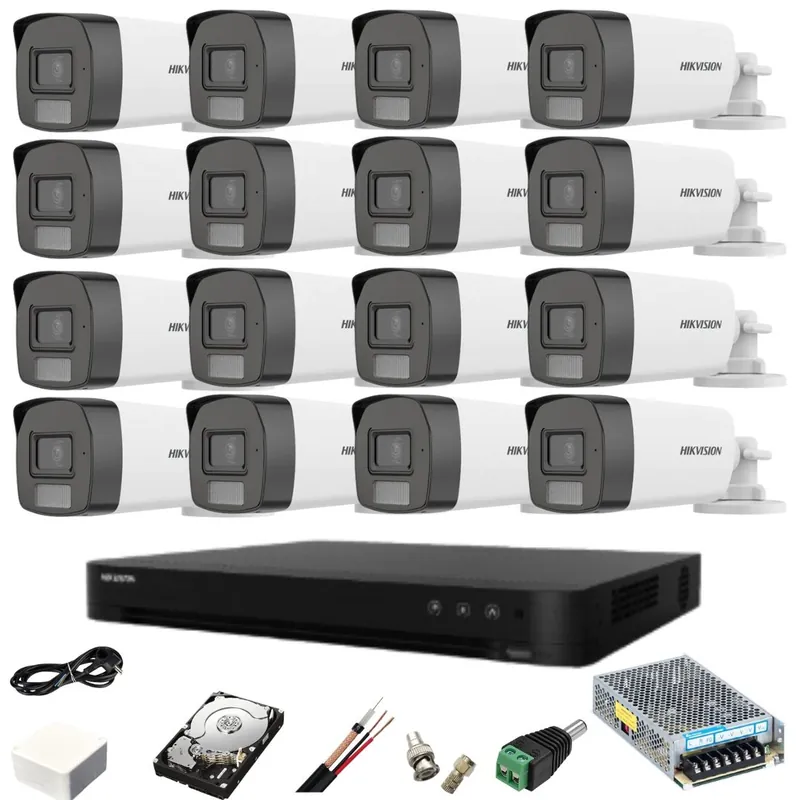 Vezi acum Sistem supraveghere 16 camere Hikvision 5MP Dual Light IR 40m WL 40m DVR 8MP cu accesorii HDD 4TB