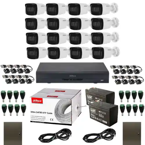 Ultima șansă Kit 16 camere 4K Ultraprofesional Dahua IR 80m Microfon, DVR 16 canale WizSense 4K-N / 5MP Audio si accesorii