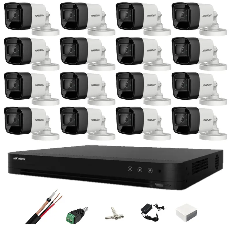 Sistem de supraveghere Hikvision 16 camere 8MP 4 in 1, 2.8mm, IR 30m, DVR 16 canale 4K, accesorii de montaj Noutate