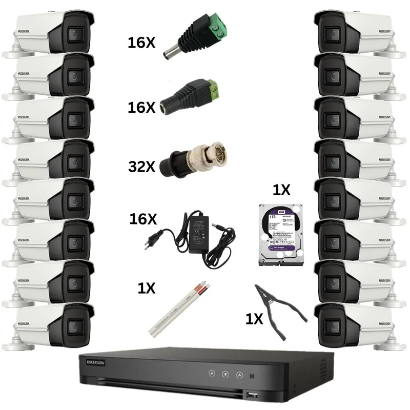 Ofertă Sistem de supraveghere Hikvision cu 16 camere, 8 Megapixeli, Infrarosu 60m, DVR 16 canale 8 Megapixeli, Hard, Accesorii