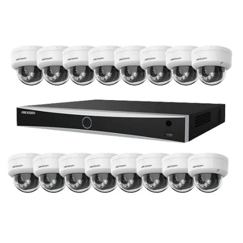 Kit supraveghere profesional IP Hikvision 16 camere 4K IR 30m lumina alba 30m lentila 2.8mm microfon, NVR 16 canale PoE 12MP160Mbs / 256Mbs Ofertă de sezon