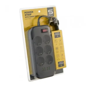 Prelungitor cu protectie Serioux, 6 prize schuko, input 100-240V, 50- 60Hz, output (Total): 2500W - 10A, 4 porturi USB, 4 portur Mai ieftin