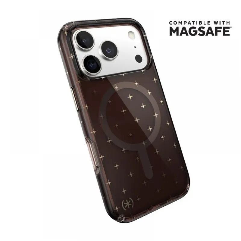 Ofertă exclusivă SPECK Presidio Lux Glitter MagSafe toc iPhone 17 Pro negru-transparent