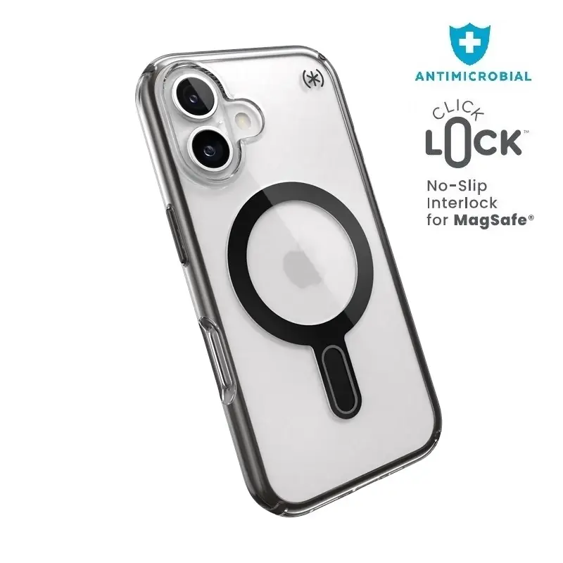 SPECK Antimicrobal backplate iPhone 16 transparent Magsafe negru Lichidare de stoc