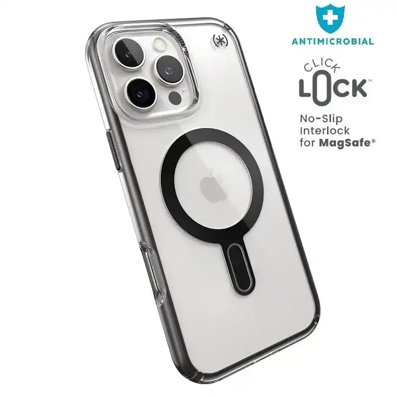 Ofertă de sezon SPECK Presidio Perfect Clear ClickLock backplate iPhone 16 Pro Max negru-transparent