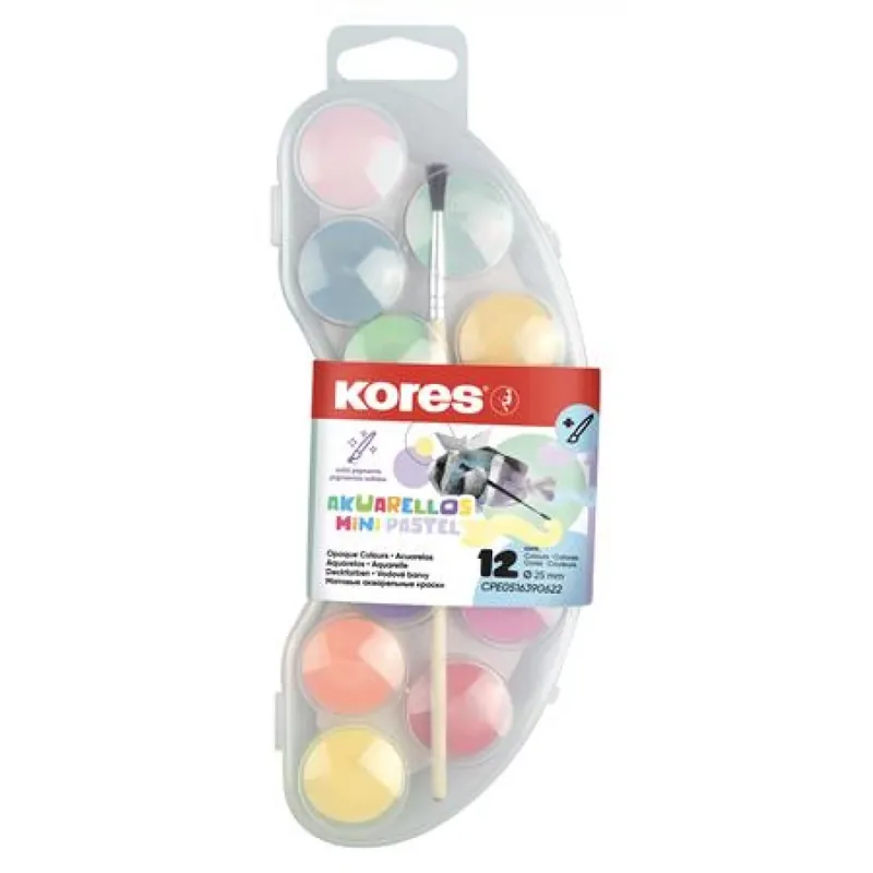 KORES Akuarellos Mini Acuarelă cu o pensulă 12 bucăţi 25 mm pastel colorate Ieftin