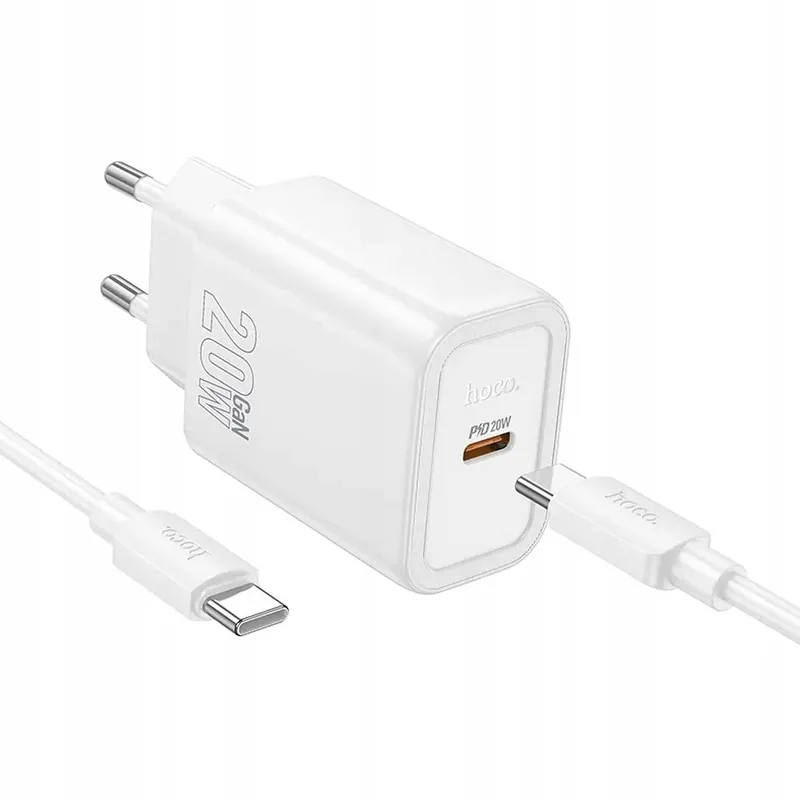HOCO N60 Gentle de reţea încărcător Type-C priză 20W PD încărcător rapid + Type-C cablu alb HC648660 Ofertă specială