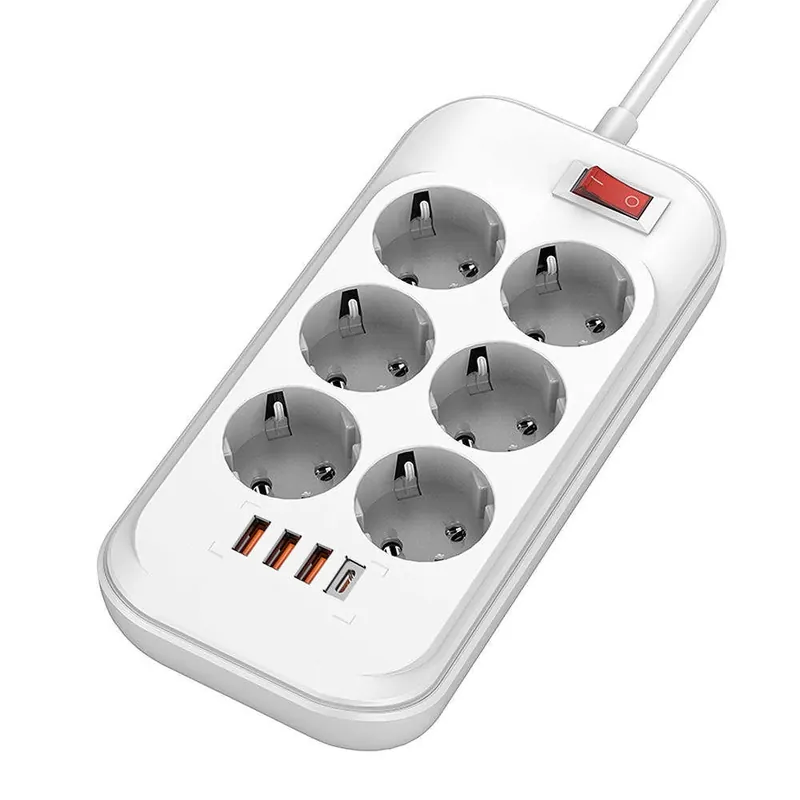 Plată securizată COLORWAY CHE64PDW Splitter 6 priză 3x USB-A 1x USB-C 2m alb cu comutator