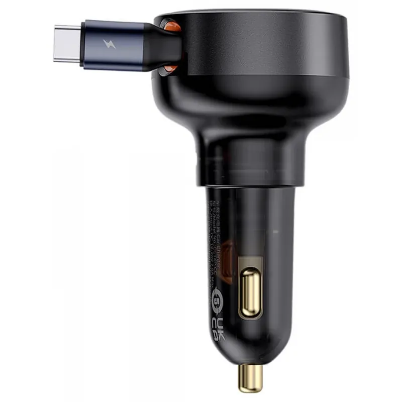 BASEUS Enjoyment Pro Mașină încărcător + extensibil USB-C cablu 60W negru Lichidare de stoc