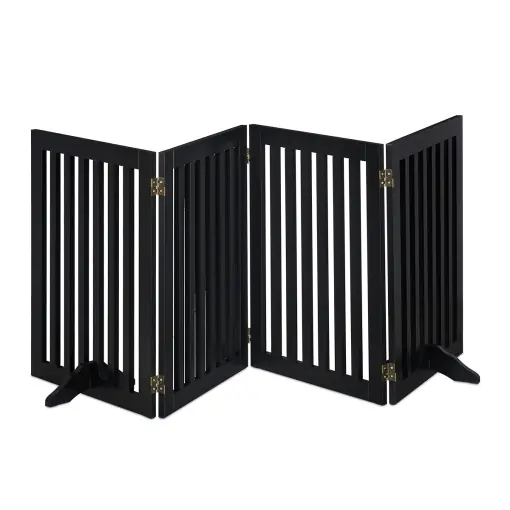 Grill pentru caini Relaxdays, 92 x 206,5 cm, 4 panouri, pliabil, negru Ieftin