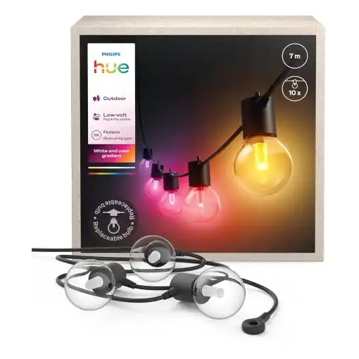 Lampa LED Exterioara Philips Hue Festavia Globe, 10 Lampi, Alb si Culoare, 7m Super ofertă