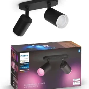 Spoturi LED Philips Hue Fugato, 2x350lm, dimmabile, 16 milioane culori, negru Discount
