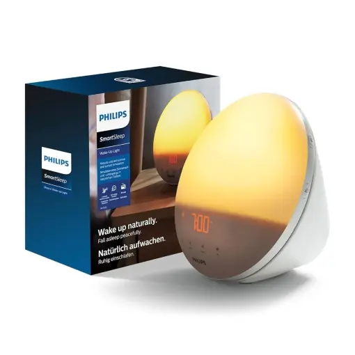 Ceas desteptator Philips HF351901, cu simulare a rasaritului, radio FM, alb Lichidare de stoc