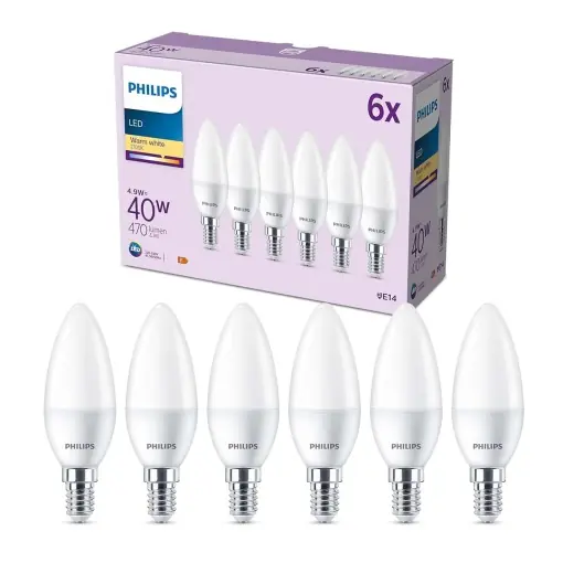 Plată sigură Lampa LED E14 Philips Classic 6 bucati, 40W, lumina calda, mat
