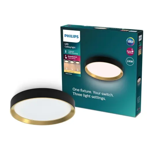 Lampa de tavan Philips Hanno SceneSwitch LED, 24 W, 2700 Lumen, Negru Lichidare de stoc