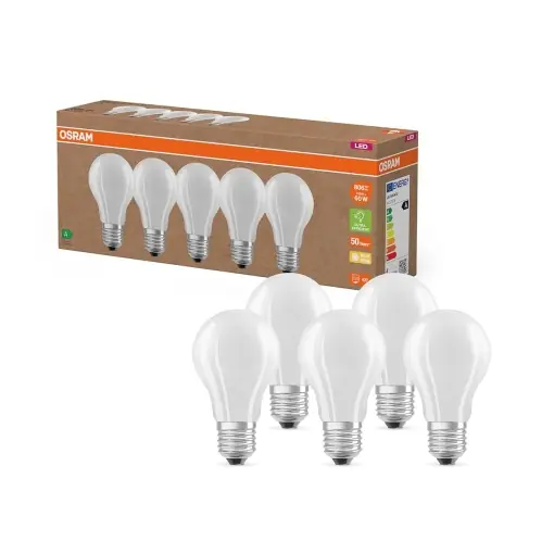 Lampa LED Osram E27, 4W, cald alb, pachet 5 bucati Livrare expres