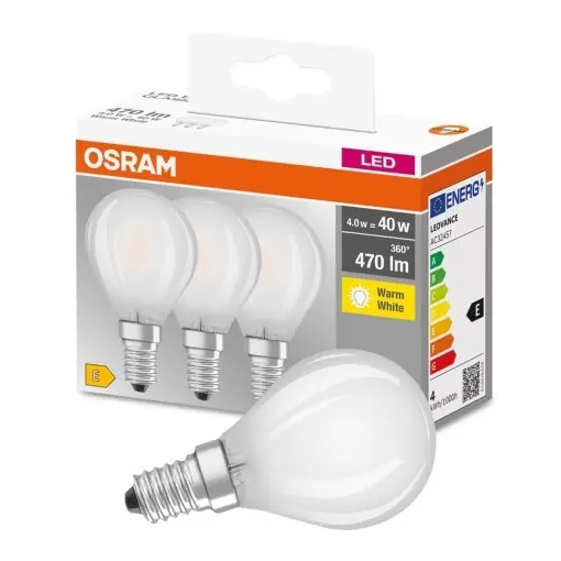 Lampa LED Osram E14, 4W, 470lm, Calda, 3 Bucati Ultima șansă