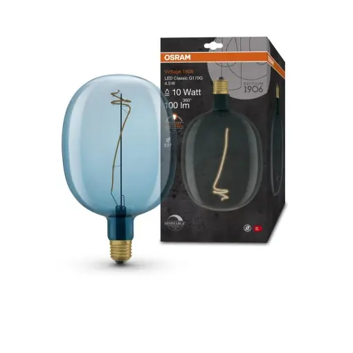 Lampa LED Vintage Osram 1906, 4.5W, 100lm, forma ballon, sticla albastra Premium