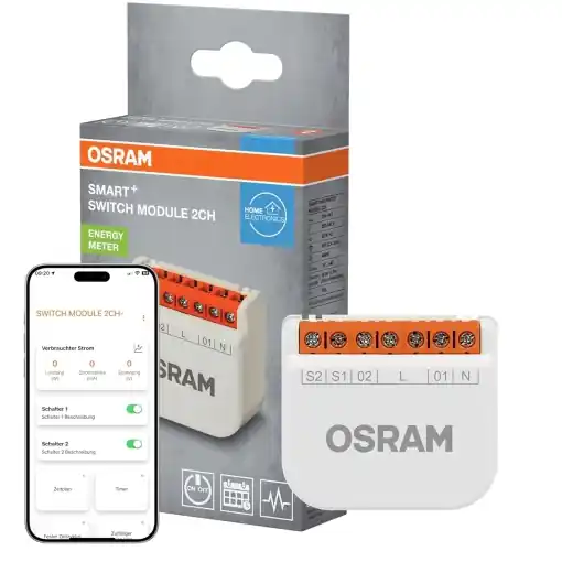 Modul de comutare OSRAM SMART WiFi, 2 canale, 10A, cu monitorizare energie, Alb Ieftin
